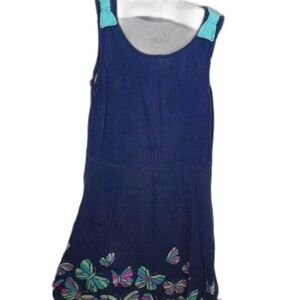 Jumping Beans Girls Navy Blue Tank Dress Teal Pink Butterfly Bow Cotton Size 5